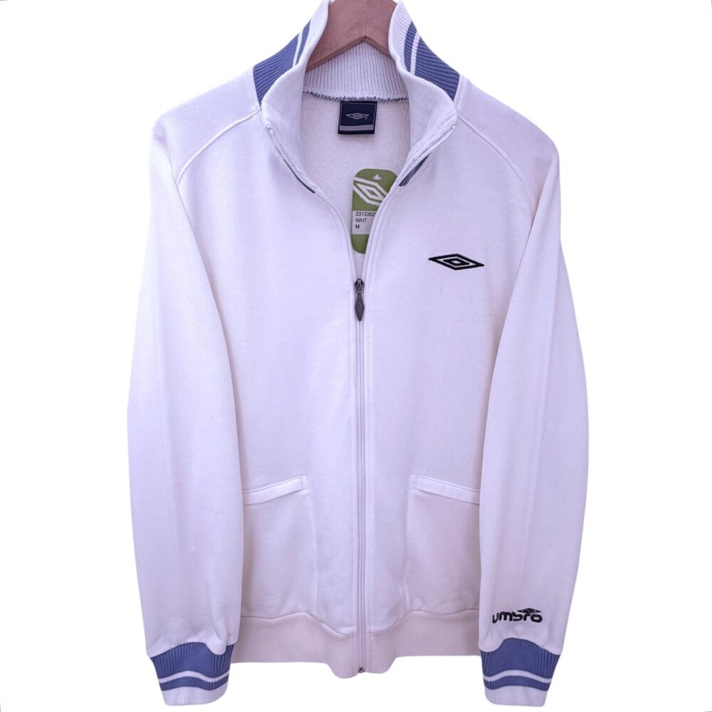 Umbro Jacket Men's M White Blue Embroidered Logo, Zip Up